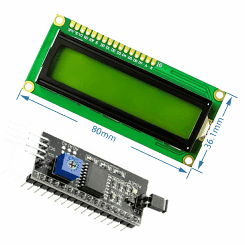 16x2 LCD Display Module with I2C Backpack (Green Backlight, 5V)