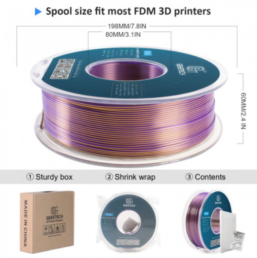 PLA Silk Dual 3D Printer Filament 1.75mm 1kg/roll (Gold +Purple ) - Image 3