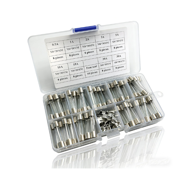 72PCS 6×30mm Glass Fuse Kit with Fuse Holder – 250V Assorted Fuse Set (0.5A–30A) with Plastic Storage Box