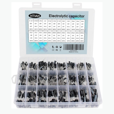500PCS Electrolytic Capacitor Kit 0.1uF–1000uF Assorted Plug-in Capacitor Set with Plastic Storage Box