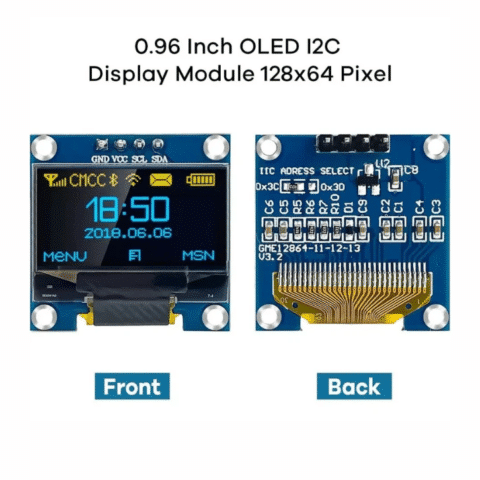 0.96" OLED Display Module I2C/IIC 4-Pin Blue (SSD1306, 128×64)